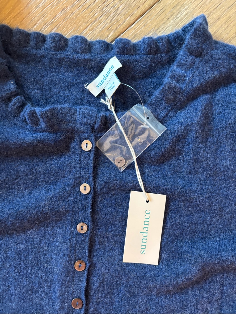 Sundance Navy Ruffle-Trim Button Pullover  Sweater0162 - Picture 5 of 7
